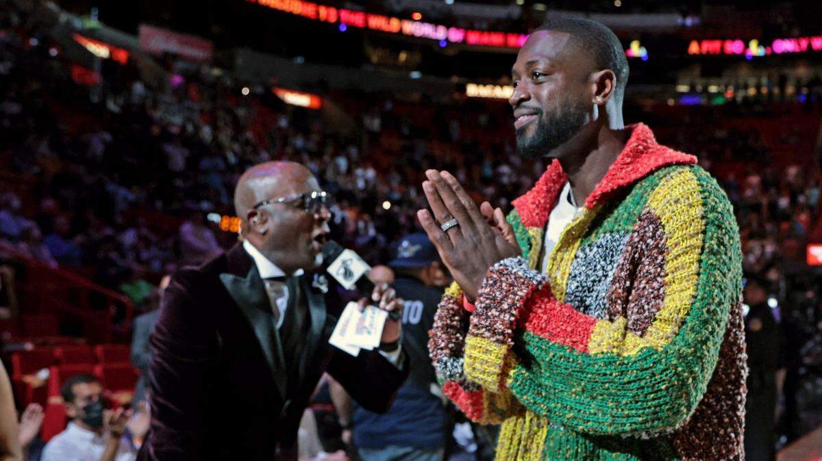 Dwyane Wade makes an appearance as the Miami Heat play Washington Wizards at the FTX Arena in Miami on Thursday, November 18, 2021