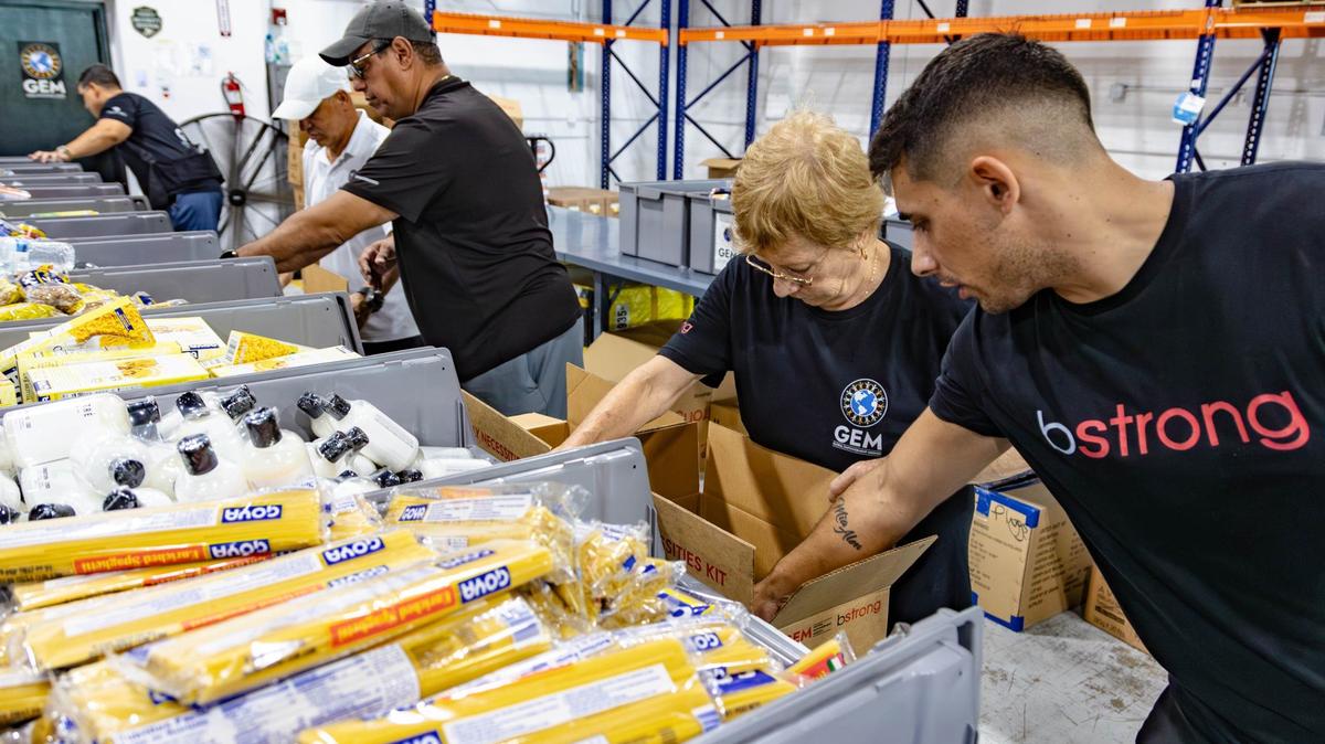 Volunteers at Global Empowerment Management HQ prepare care packages that would be sent to areas in the Caribbean affected by Hurricane Beryl at 1850 NW and 84th Ave. on Tuesday, July 2, 2024 in Doral, Fla.