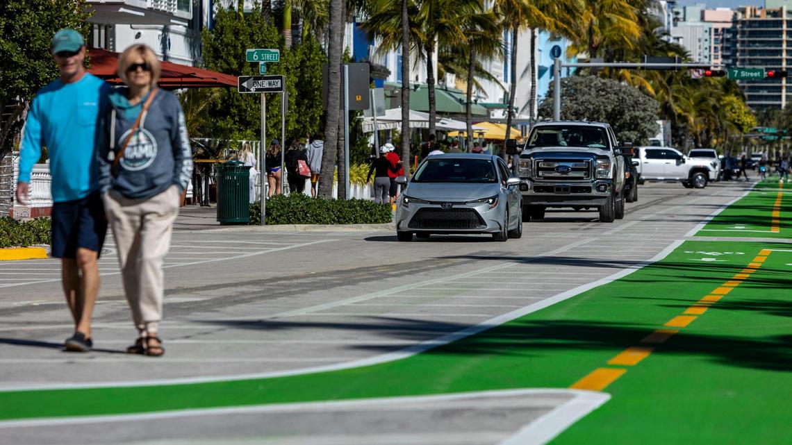 Miami Beach, Florida, January 24, 2022 - One lane of southbound traffic returned to South Beach’s Ocean Drive on Monday, Jan. 24, nearly two years after the city of Miami Beach closed the street to cars in the early months of the COVID-19 pandemic to expand outdoor dining and public recreation space.