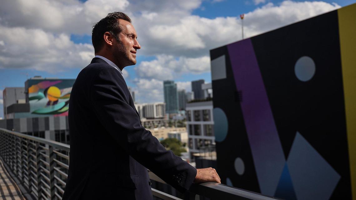 Jon Paul Pérez, president of Related Group, surveys the Wynwood neighborhood from the upper deck of Wynwood25, one of the company’s six projects in the neighborhood.