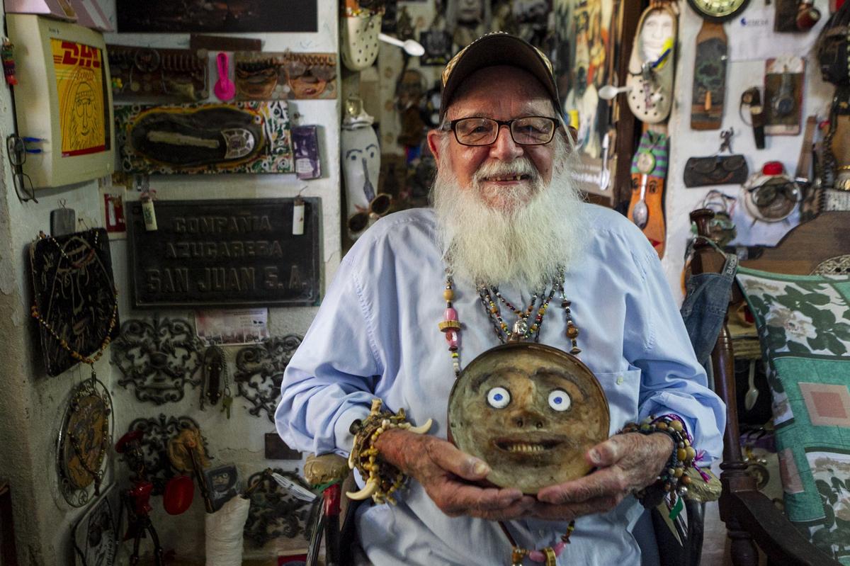 Hector Pascual “Gallo” Portieles, 94, a Cuban outsider artist who lives in the Alamar neighborhood on the outskirts of Havana, creates art from found objects.