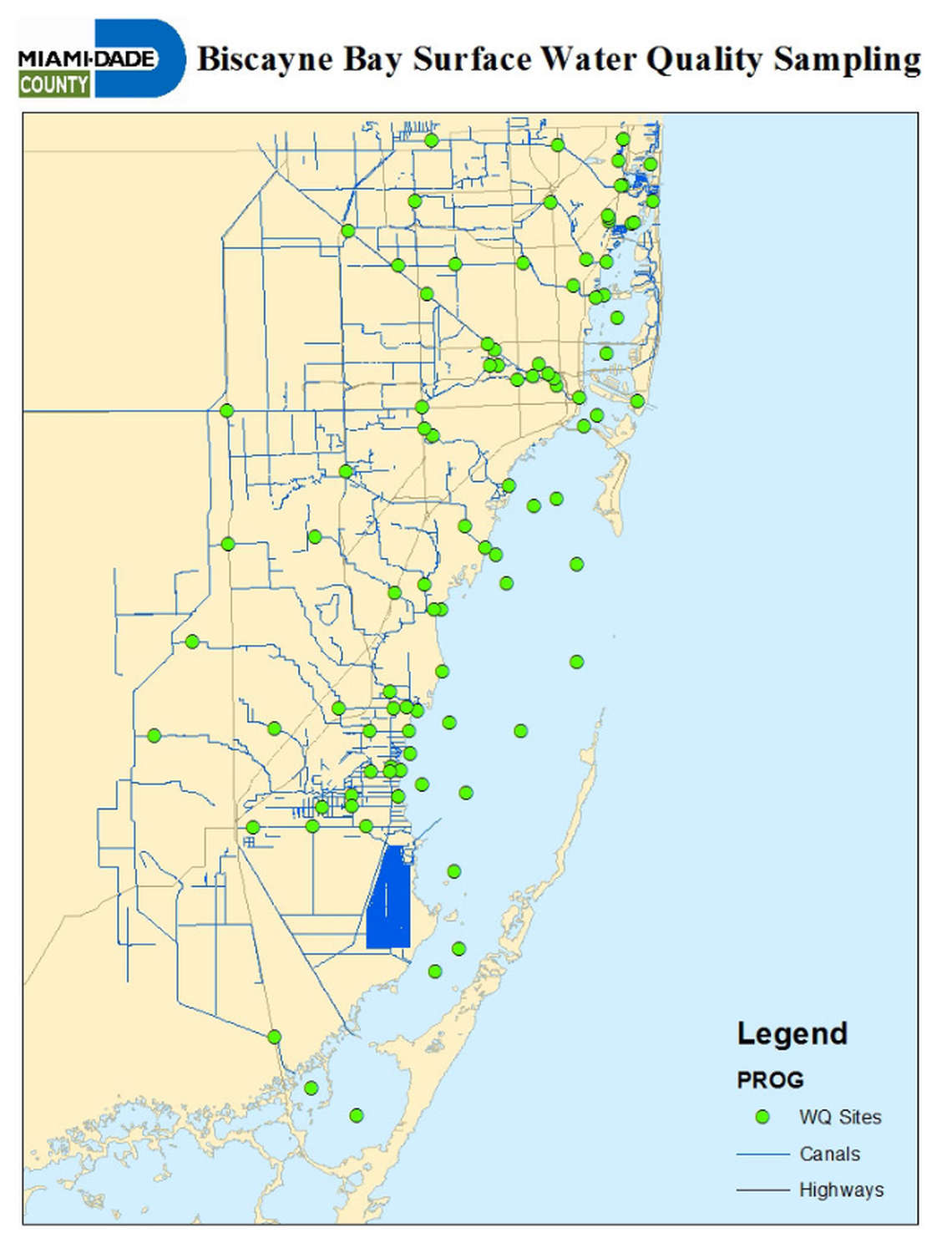 Miami-Dade County’s Division of Environmental Resources Management currently monitors 99 stations in Biscayne Bay.