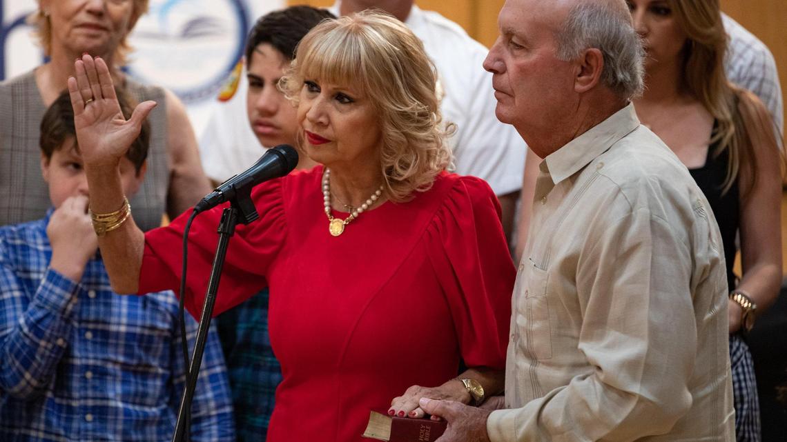 Mari Tere Rojas is sworn in as a Miami-Dade School Board member on Tuesday, Nov. 22, 2022. Rojas was elected board chair in a 9-0 vote.