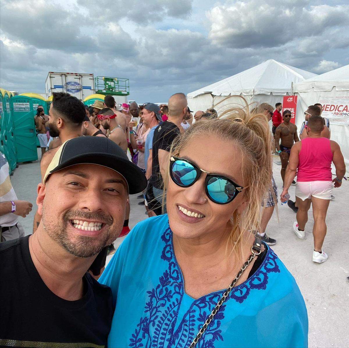 Nightlife promoter Milancita Rodriguez, right, with friend Willie Martinez at Winter Party in South Beach on March 8.