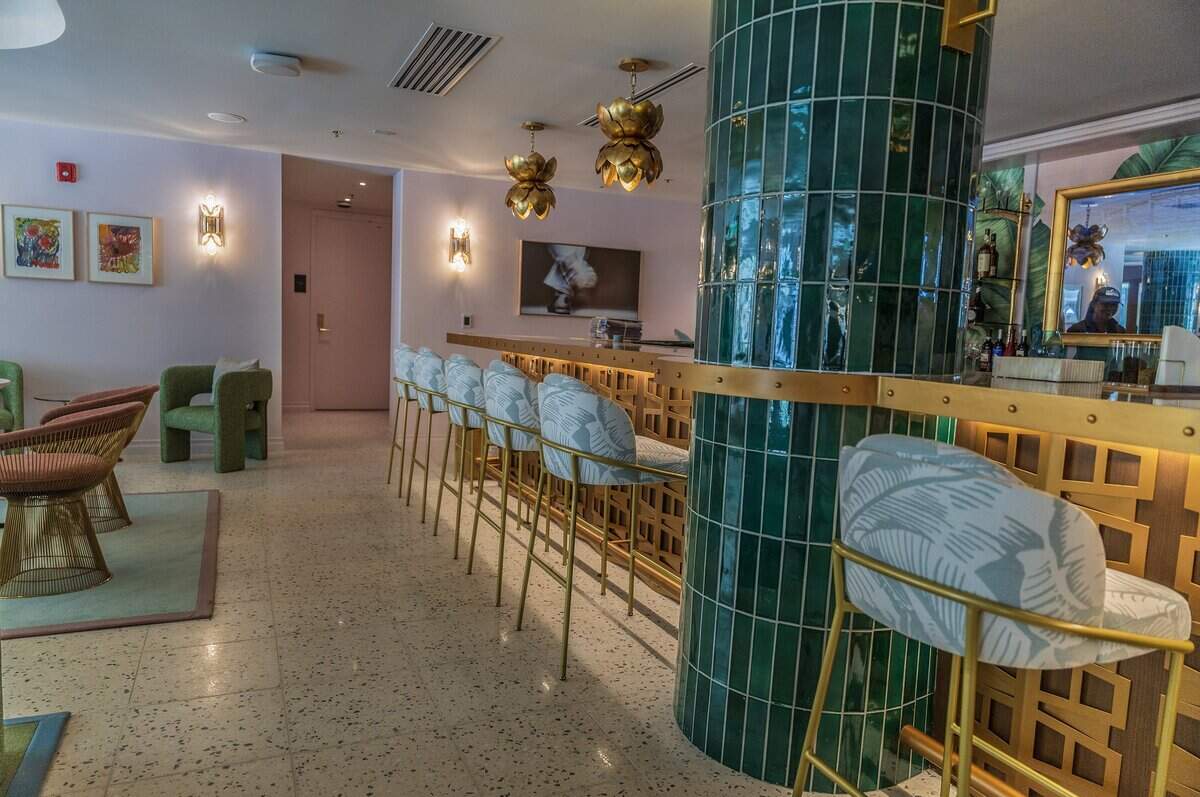 View of the “The Salon” for members to meet, at the PS MIA, a luxury private terminal at Miami International Airport that allows commercial flight passengers to bypass the main airport crowds. Located at the historic former Pan American Airways headquarters (4900 NW 36th St), offers private TSA screening, Customs clearance, chef-prepared meals, spa services, and airfield transfers in a BMW, on Friday June 12, 2026.