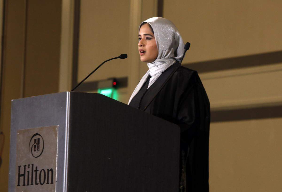 Tehsin Siddiqui, president of the Coalition of South Florida Muslim Organizations, speaks during the group’s Annual Community Appreciation Dinner on Saturday, Jan. 31, 2026, at the Hilton Miami Airport Blue Lagoon in Miami.