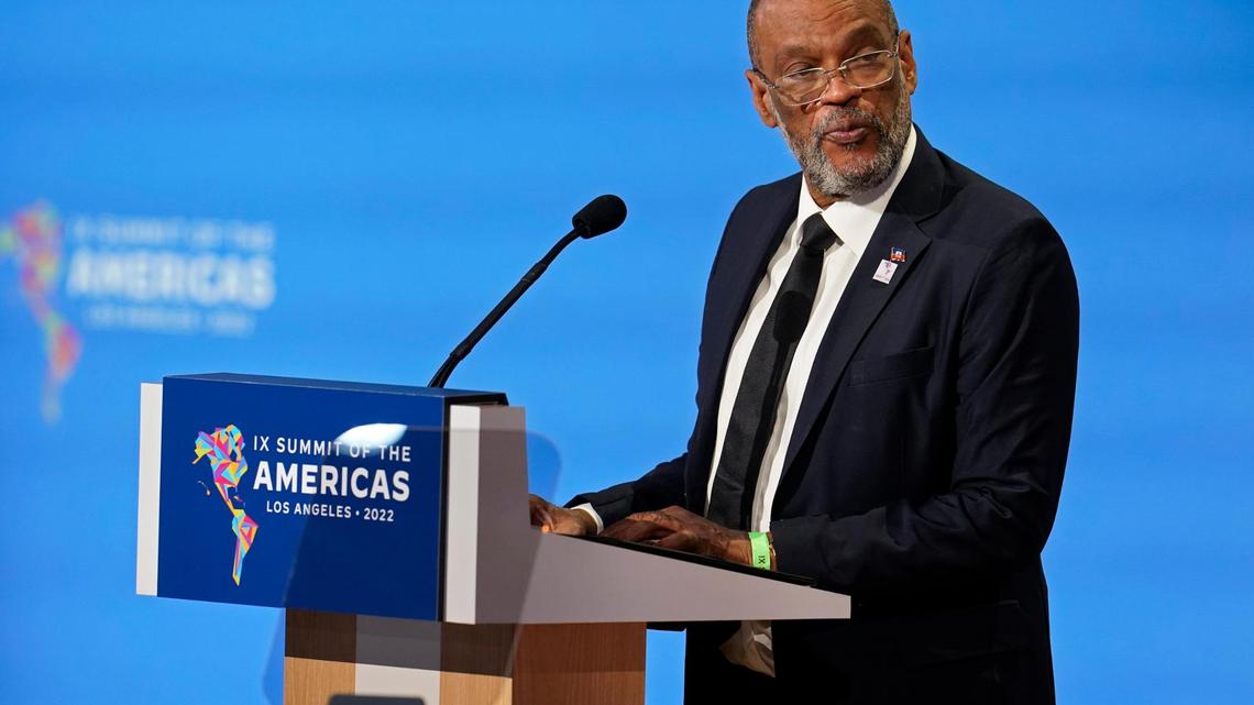Haitian Prime Minister Ariel Henry speaks during a plenary session at the Summit of the Americas, Friday, June 10, 2022, in Los Angeles. (AP Photo/Marcio Jose Sanchez)