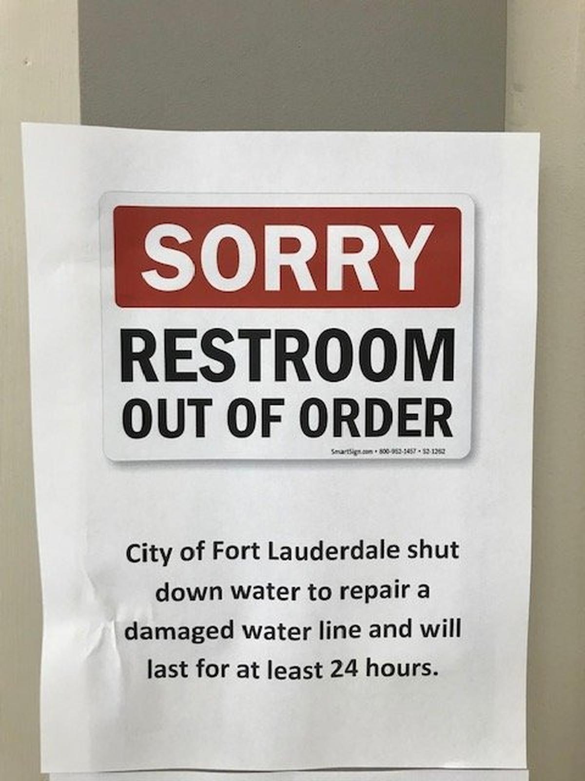Coral Ridge Mall closed its restrooms due to a county wide water outage after a private contractor hit a water main during construction.