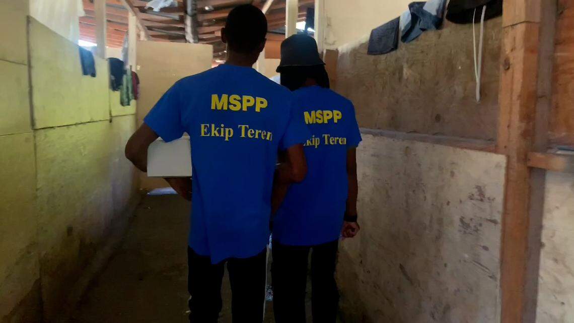 Health workers from Haiti’s Health Ministry visit the Lycée Marie Jeanne camp in Port-au-Prince on Friday, March 29, 2024 where at least 10 suspected cases of cholera have been recorded, according to the United Nations. Several suspected cases of cholera have started to emerge after the latest gang violence forced over thousands of new people to become homeless.