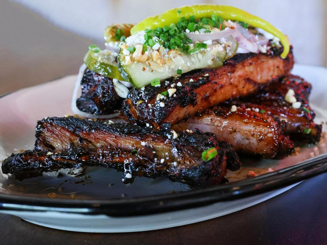 Smoked ribs at Bar Bella in South Miami, which serves Midwest barbecue and tapas.