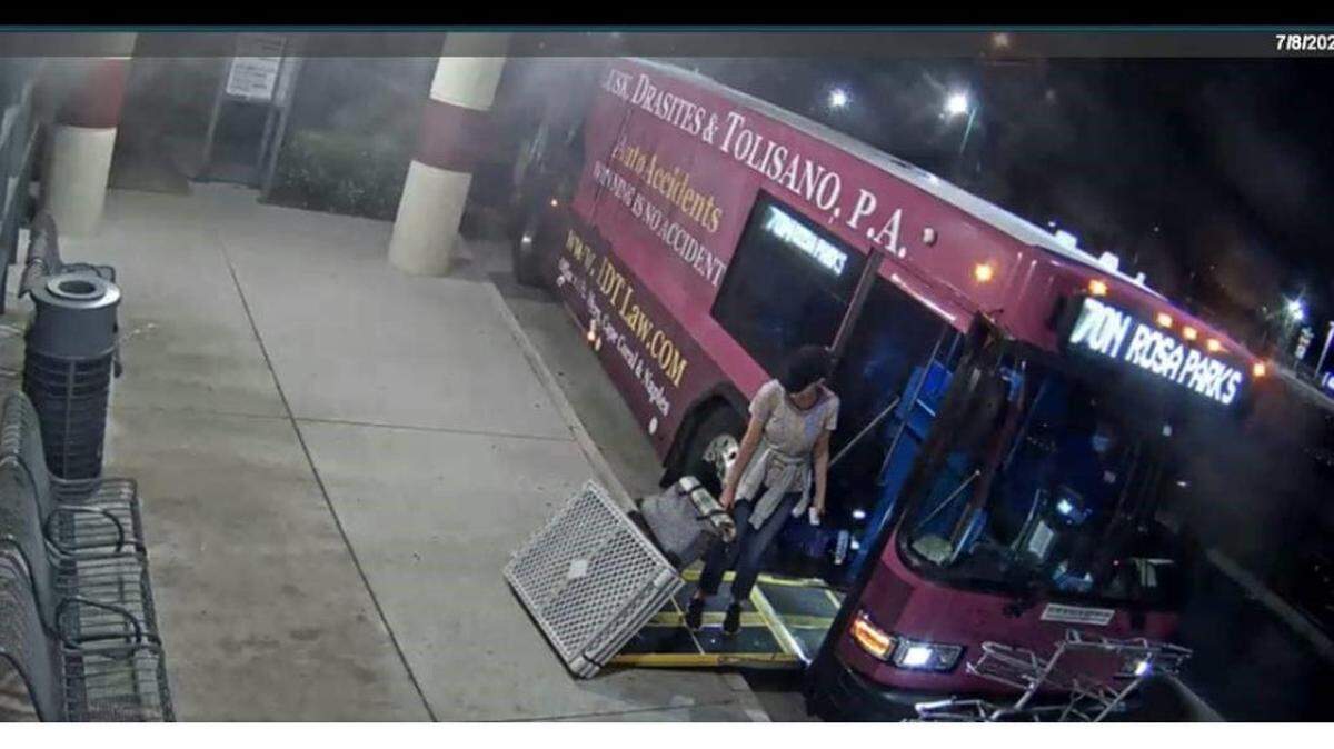 Surveillance footage of Erica Johnson boarding a bus to Tampa