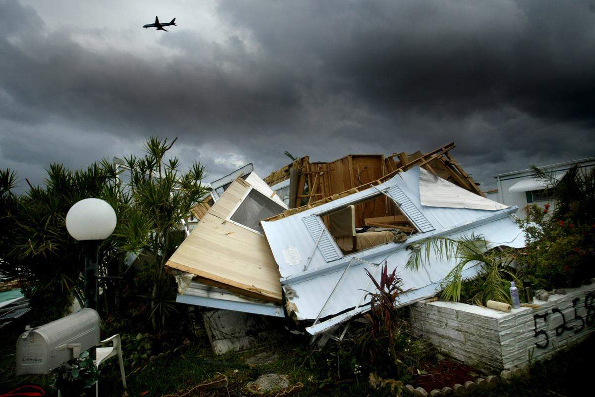 Rain from Hurricane Wilma soaks Everglades Mobile Home Park after homes were destroyed in the winds.