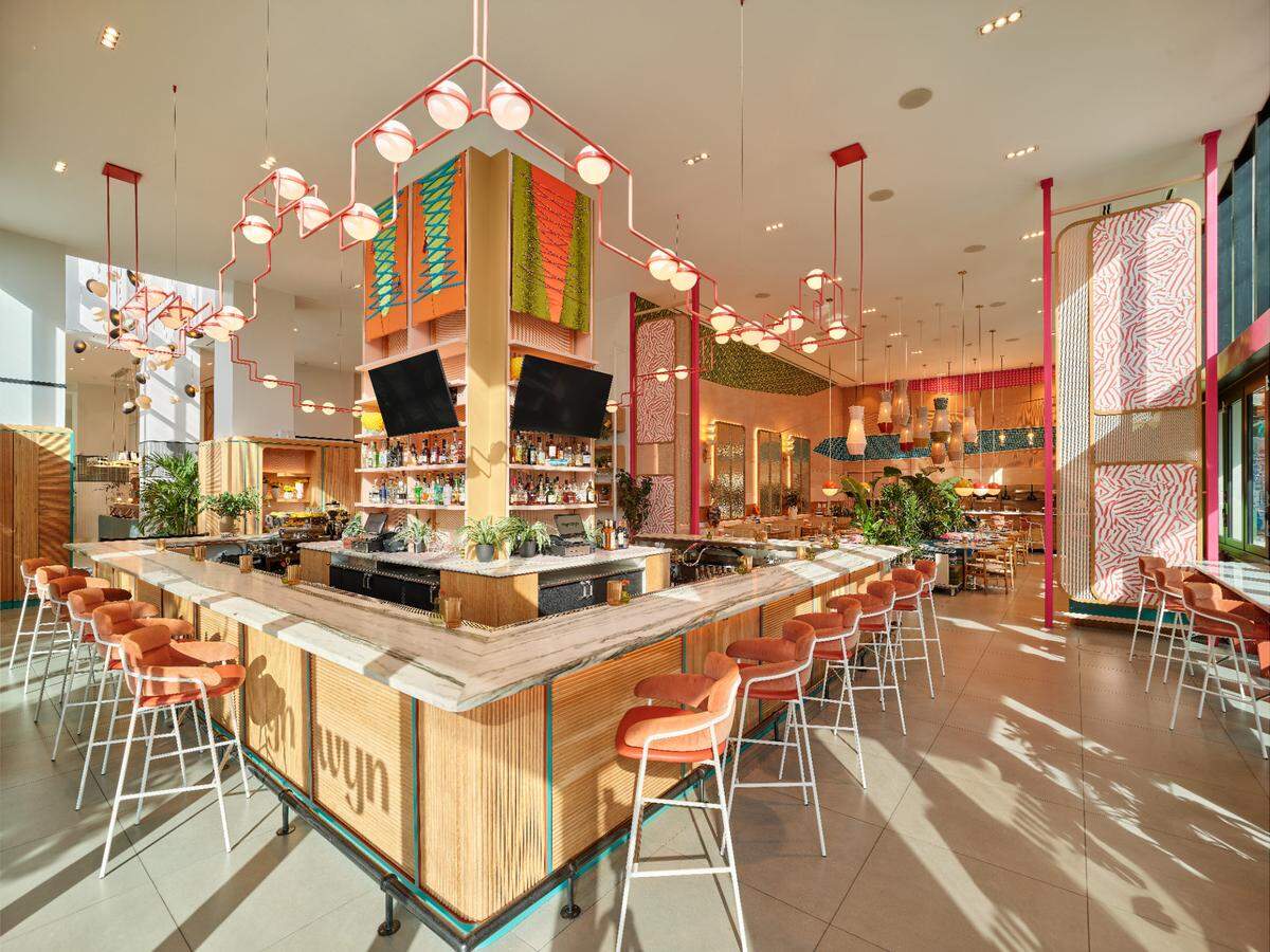 The bar at Wyn Wyn at the Arlo Wynwood hotel.
