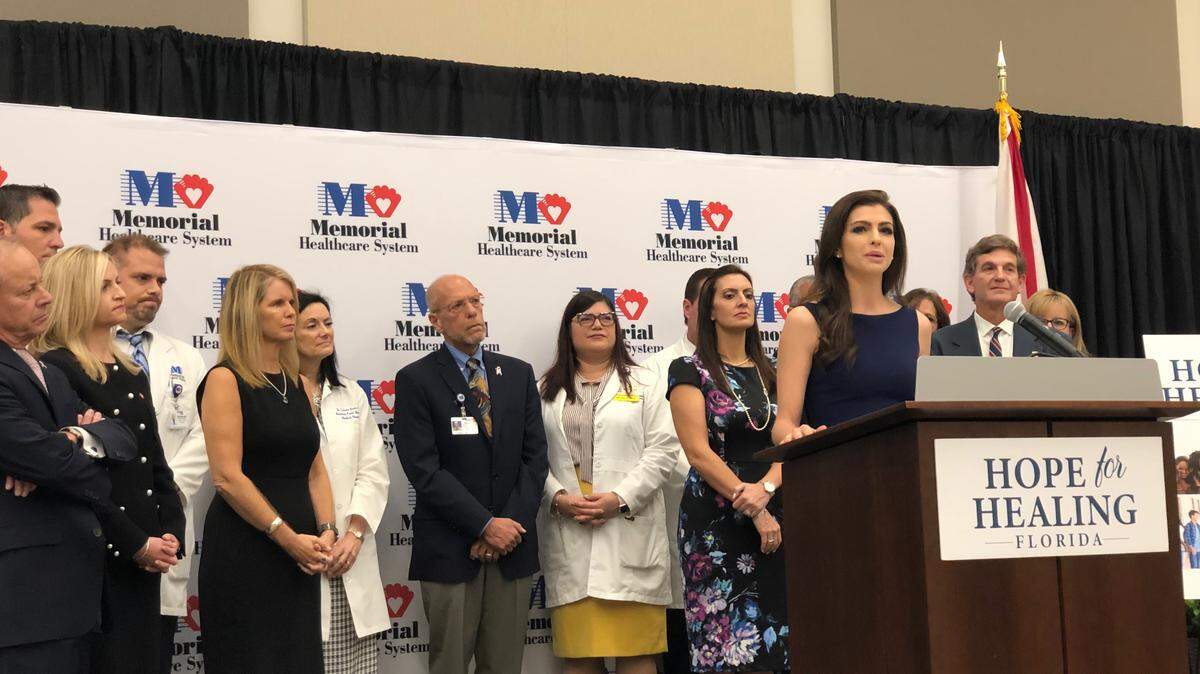 Florida First Lady Casey DeSantis announces $58.8 million in new federal grant funding for expanded initiatives to fight opioid addiction by investing in more prevention and treatment initiatives. DeSantis made the announcement after touring Broward County’s Memorial Regional Hospital and Joe DiMaggio Children’s Hospital’s Neonatal Intensive Care Unit.