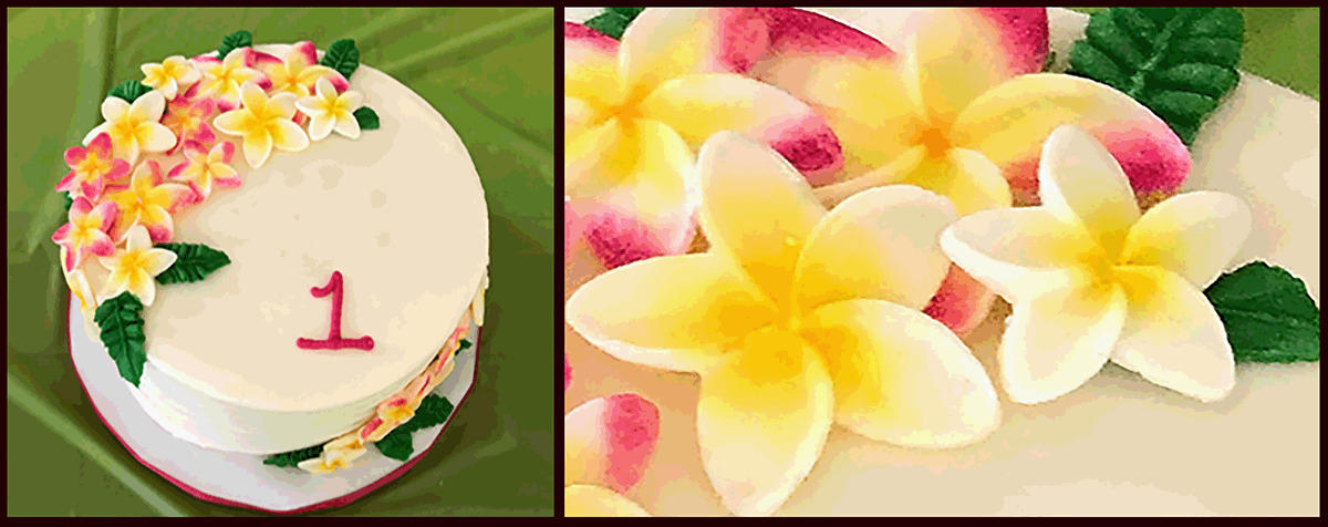 The Missouri birthday cake with icing flowers tinted with primrose petal dust used for cake decorating.