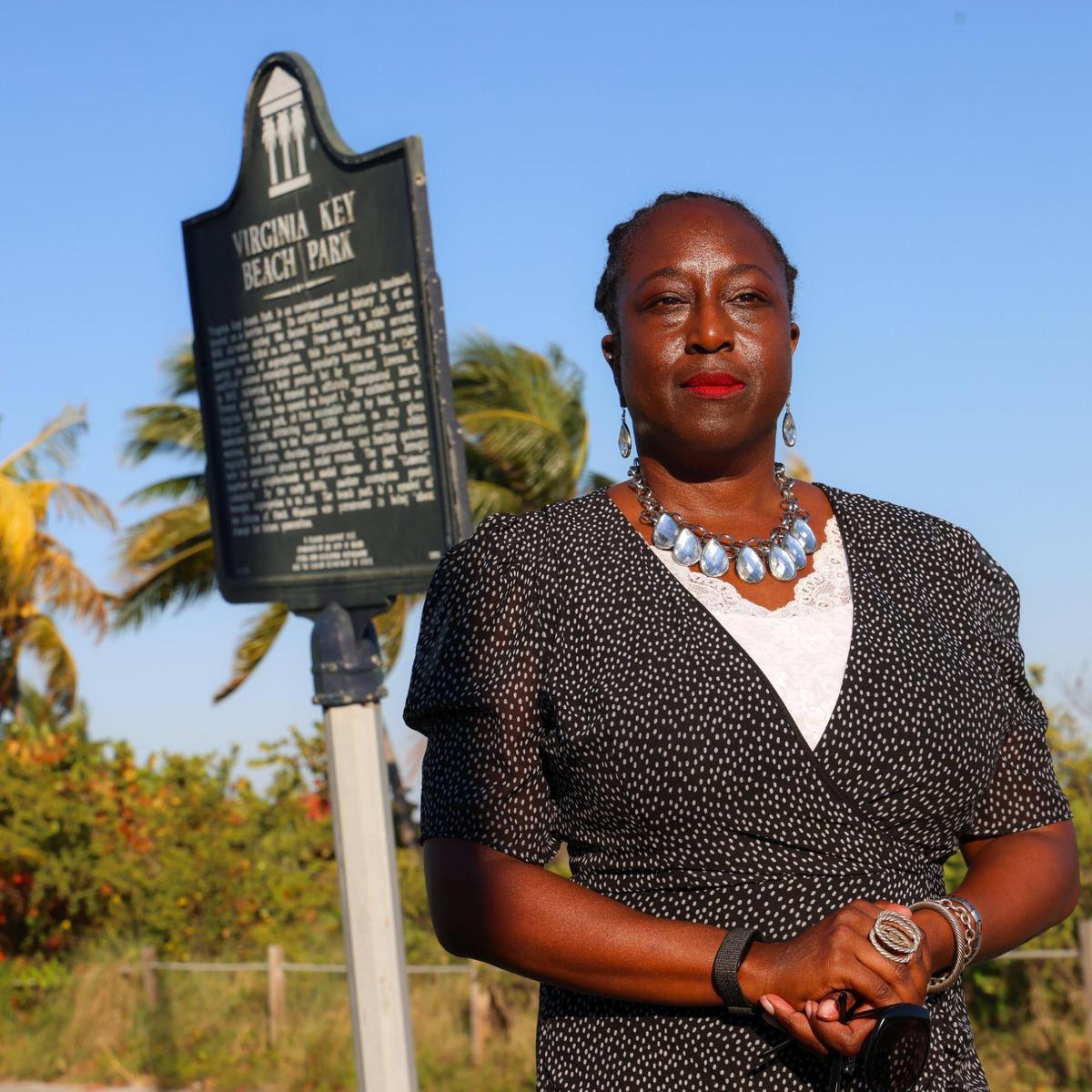 Melba Pearson, a former state prosecutor and past deputy director of the American Civil Liberties Union of Florida, is shown on Virginia Key Beach, once Miami-Dade County’s ‘colored only’ swimming area. Now a professor at Florida International University, she sees Gov. Ron DeSantis’ anti-DEI efforts as part of an attack on academic freedom.