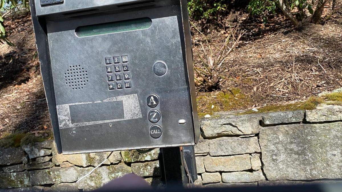 This is the call box at the gate into Tiffany Carr’s community in Cashier, North Carolina, on Sunday, March 1, 2020. Taken by Mary Ellen Klas