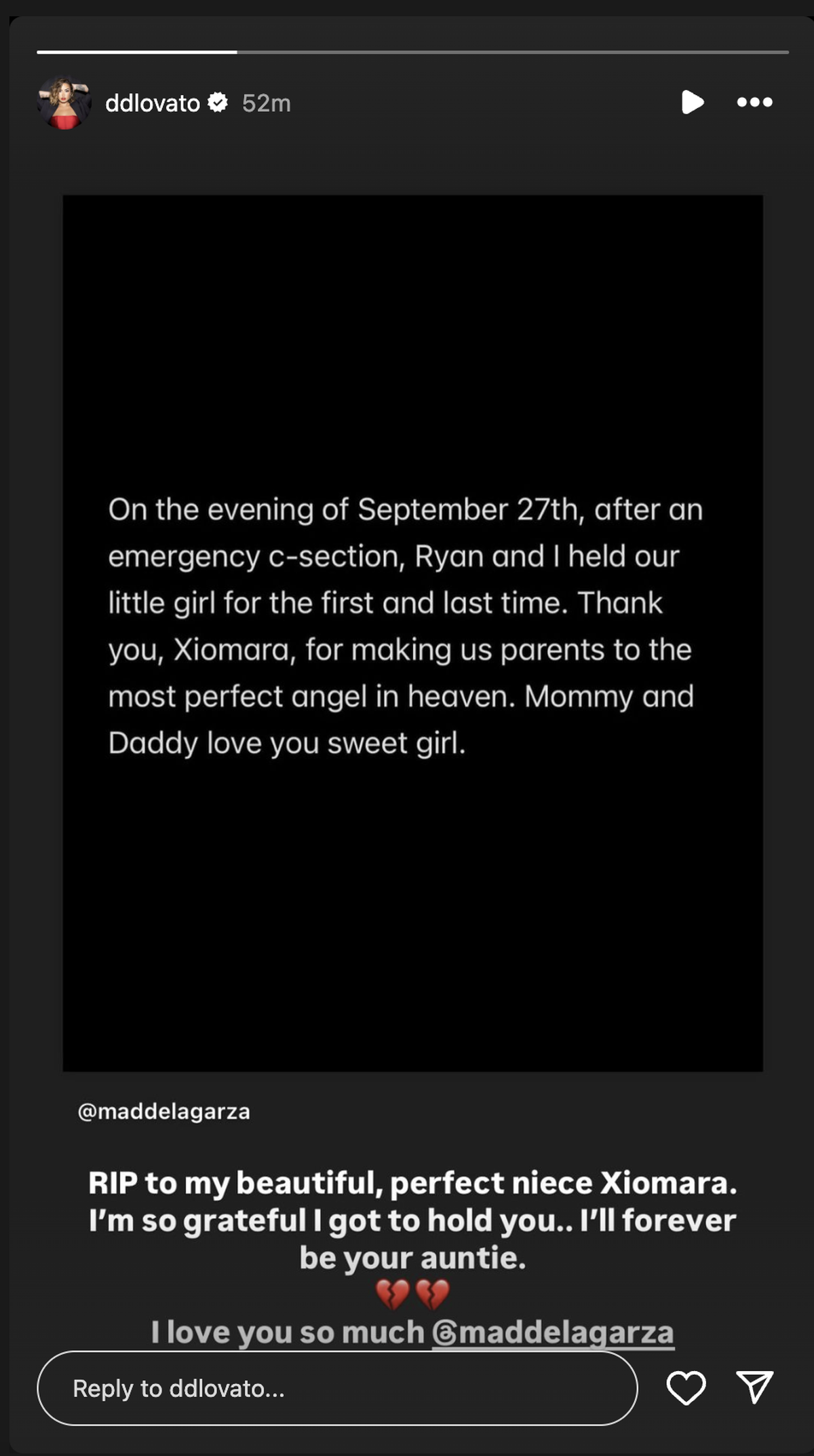 Demi Lovato shares a statement on her Instagram story
