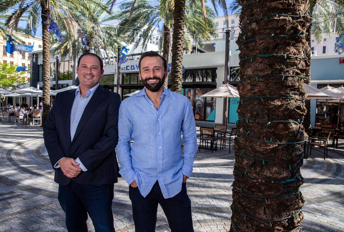 Jose Ortega and Marc Schwarzberg, partners at Maven Real Estate, bought the old Scientology building, turning a single-use structure into the heart of a new restaurant row on Giralda Plaza in Coral Gables.