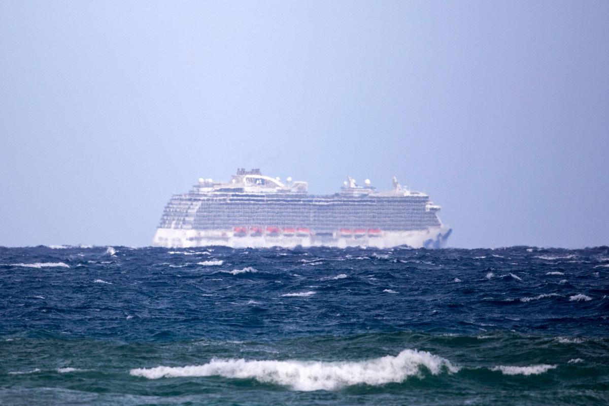 The Regal Princess Cruise ship is seen at sea about 5 miles off the coast of Lauderdale By The Sea, Florida on Sunday, March 8, 2020.
