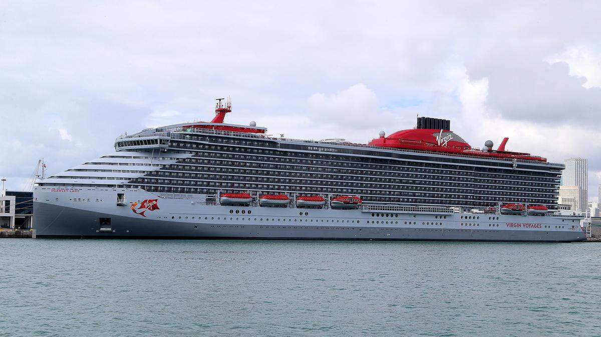 Virgin Voyages’ Scarlet Lady cruise ship docks at PortMiami on Tuesday, March 17, 2020.