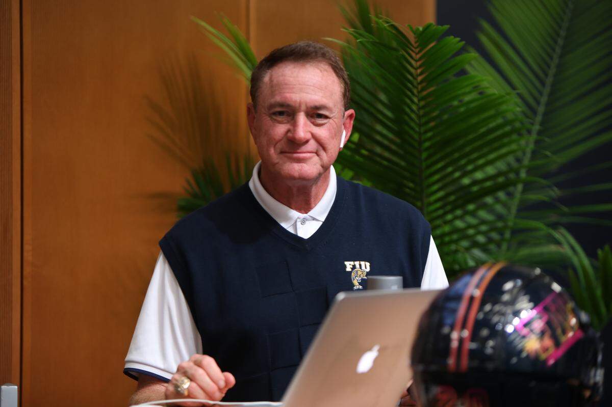 Butch Davis, Head Coach at The pep rally at Graham Center (GC PIT) Located in: Florida International University mon Monday Nov 25., 2019.