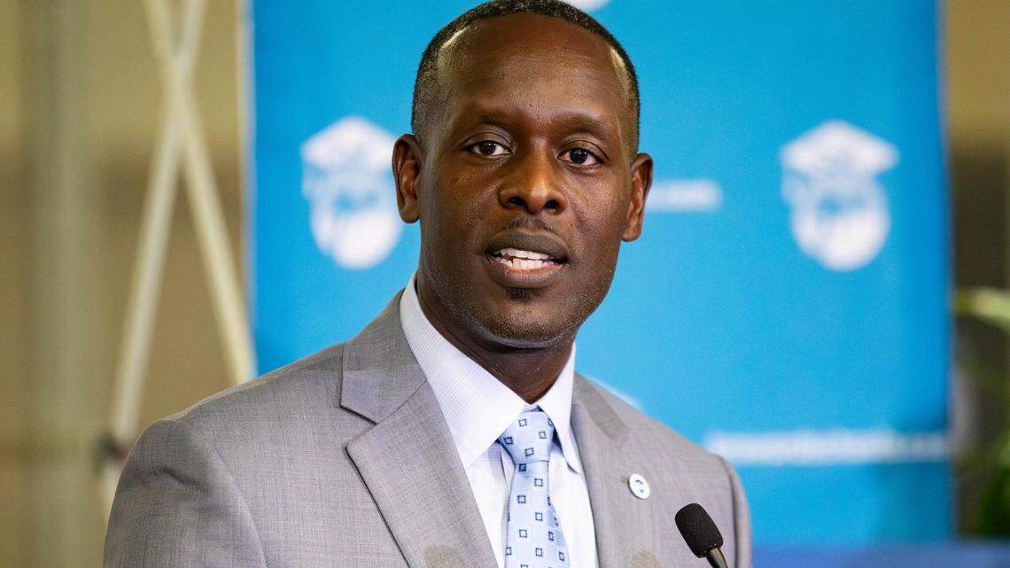 Dr. Howard Hepburn, Superintendent of Broward County Public Schools, speaks at a press conference regarding the first day of school at Atlantic Technical College on Monday, August 12, 2024 in Fort Lauderdale, Fla.