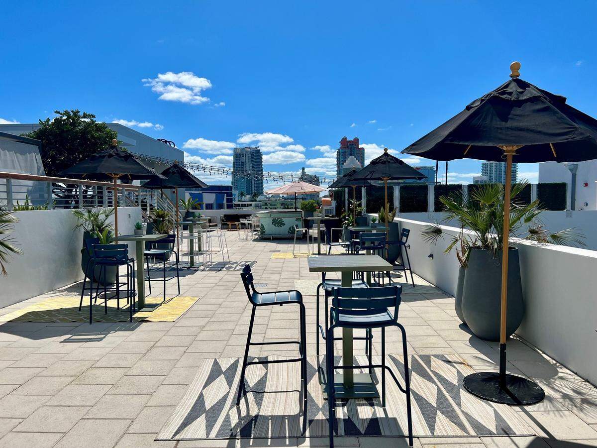The entrance to the rooftop bar Always June at Kimpton Angler’s South Beach hotel.