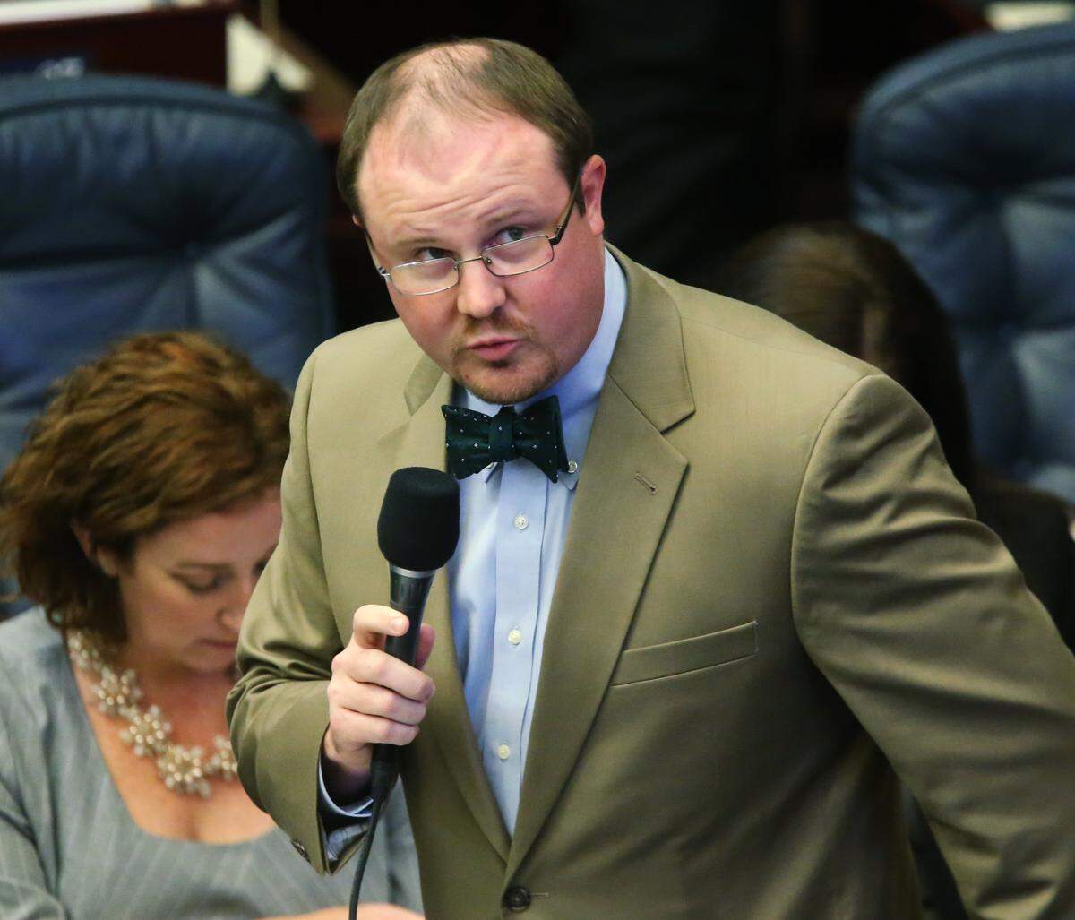 Rep. Matt Caldwell, R-North Fort Myers, answers questions about a water bill during session on Jan. 14, 2016, in Tallahassee. Caldwell is running for Commissioner of Agriculture and Consumer Services.