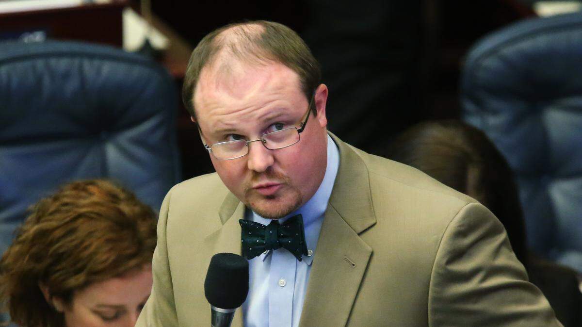 Rep. Matt Caldwell, R-North Fort Myers, answers questions about a water bill during session on Jan. 14, 2016, in Tallahassee. Caldwell is running for Commissioner of Agriculture and Consumer Services.