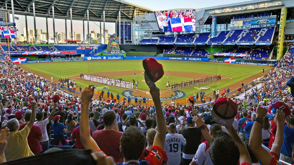Dominican Republic National Anthem is played as Canada plays Dominican Republic in the World Baseball Classic at Marlins Park on Thursday, March 9, 2017.