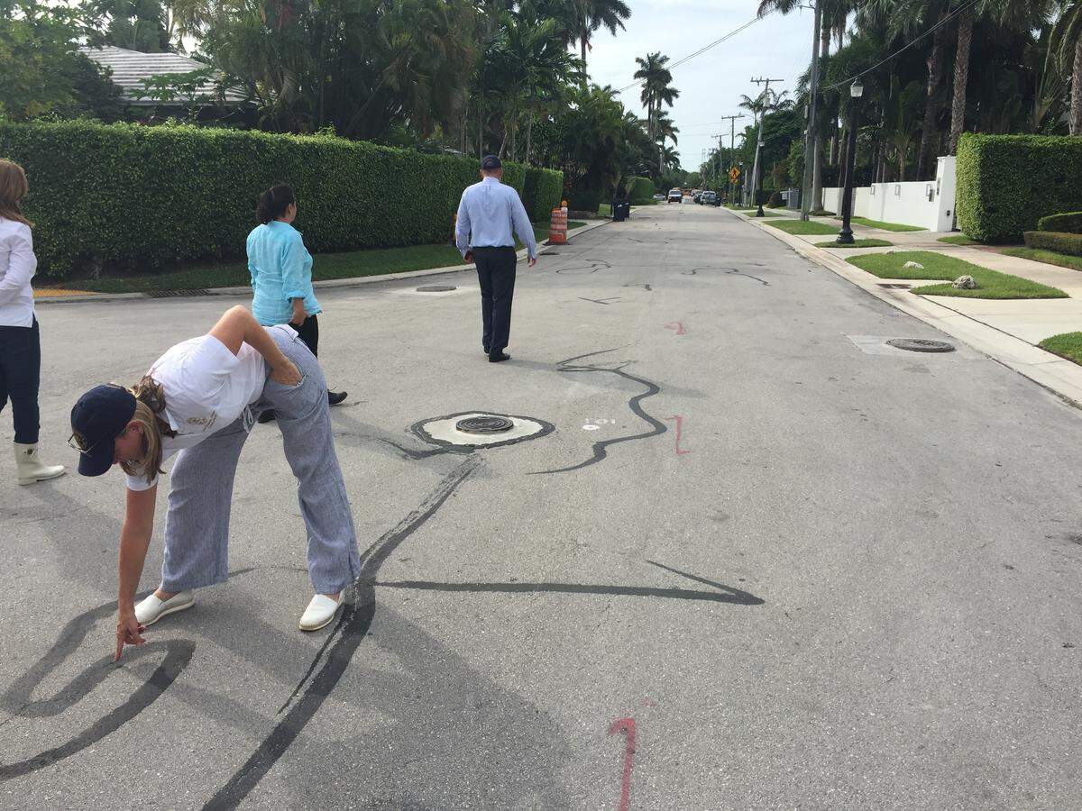 A photo taken in October of 2018 shows premature cracking on a recently installed road on De Lido Island in Miami Beach. The city says the road degraded because sea level rise has made groundwater levels so high it eats away at the bottom of the road.