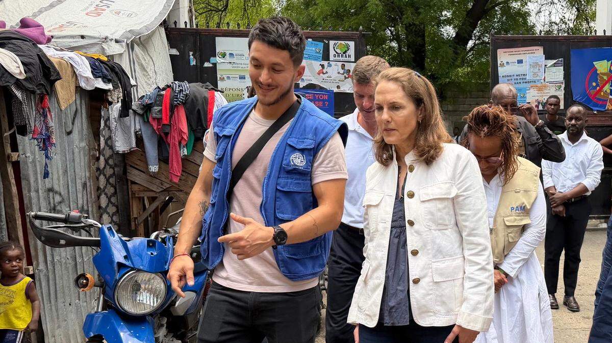 Princess Sarah Zeid of Jordan visits a camp for the internally displaced in Port-au-Prince in late April 2026, along with the heads of International Organization for Migration and the World Food Program, to learn first-hand about the challenges facing women and children who’ve been forced to flee their homes.