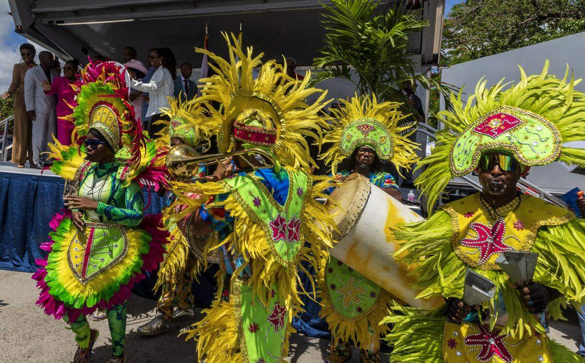 A Junkanoo band performed for U.S. Rep. Frederica Wilson as she announced that she will not be seeking re-election in the midterm election, during a street naming event next to the Dr. Frederica S. Wilson/Skyway Elementary School in Miami Gardens, in recognition of her decades of service to South Florida, on Friday, May 29, 2026.