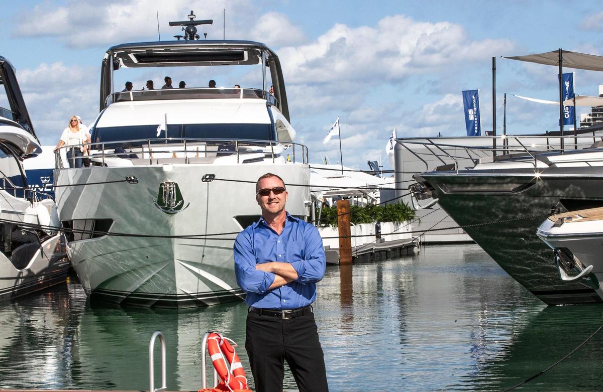 David Druey, Regional President with Centennial Bank, posed on the docks at the Herald Plaza Marina during the 2024 Discover Boating Miami International Boat Show, taking place in Miami and Miami Beach, till February 28, on Thursday, February 15, 2024.