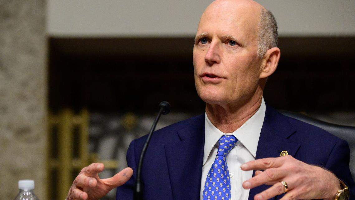 Florida Sen. Rick Scott speaks during a Senate committee hearing on Capitol Hill in Washington, D.C., on Feb. 23, 2021.