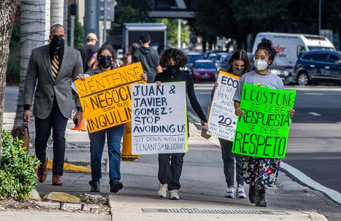 In January, tenants from Hialeah protested rent increases in front of the Miami office of the Eco Stone Group, their new landlord.