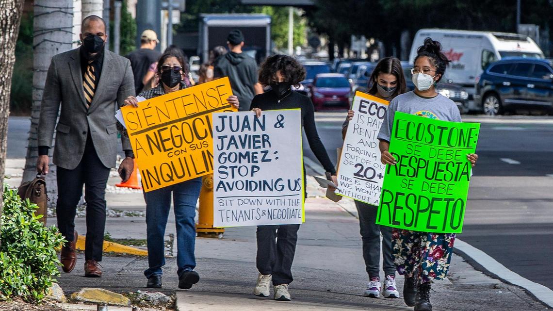 In January, tenants from Hialeah protested rent increases in front of the Miami office of the Eco Stone Group, their new landlord.