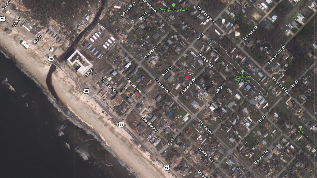 The NOAA image after Michael made landfall shows Toucan’s reduced to rubble. Source: NOAA