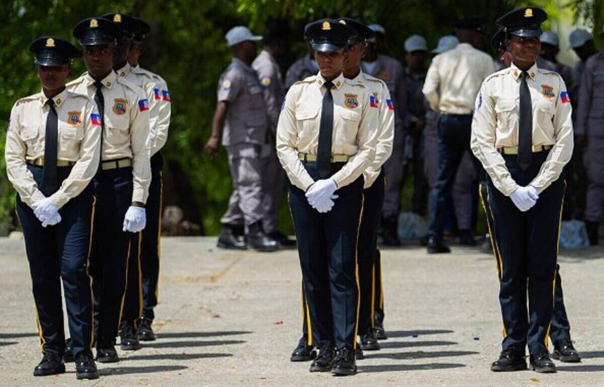 New members of Haiti's National Police stand in formation during their graduation ceremony at the Police Academy in Port-au-Prince, Haiti, on May 29, 2026. (Photo by Clarens SIFFROY / AFP via Getty Images)