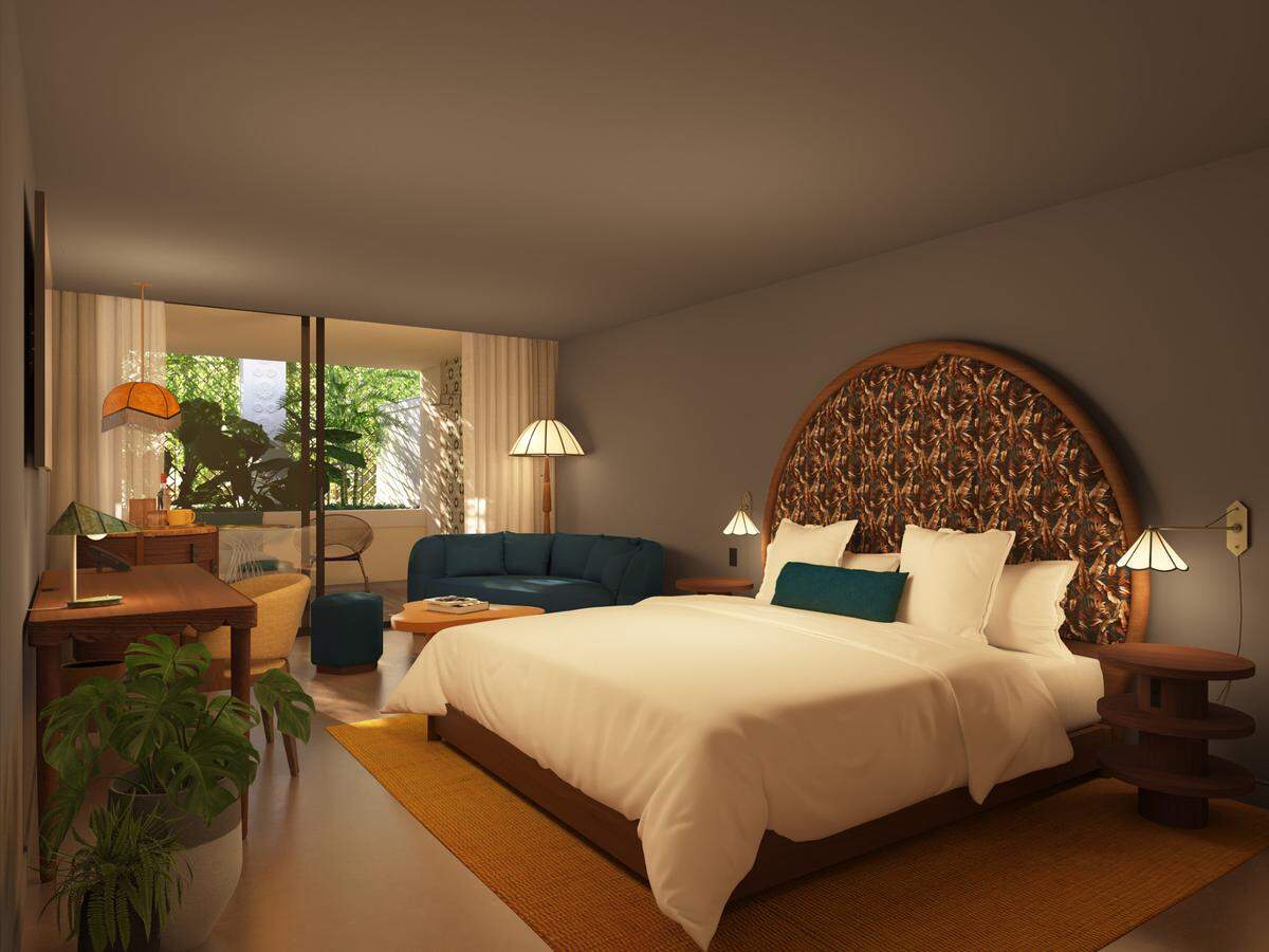 This is a rendering of the remodeled suites at the soon-to-reopen Mayfair House Hotel & Garden.