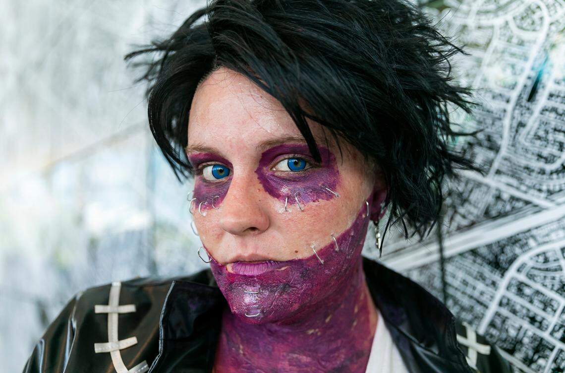 Kristina Ginsberg cosplays as Toya Todoroki or Dabi from the anime “My Hero Academia” during Florida Supercon.