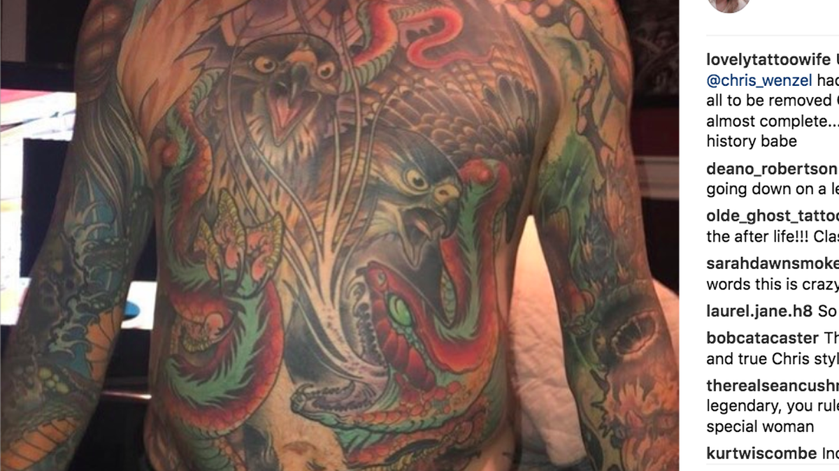 The wife of Saskatoon, Canada, tattoo artist Chris Wenzel is having her late husband’s skin removed and preserved after his death in October. She says his body art was masterful and she will hang it on the wall.