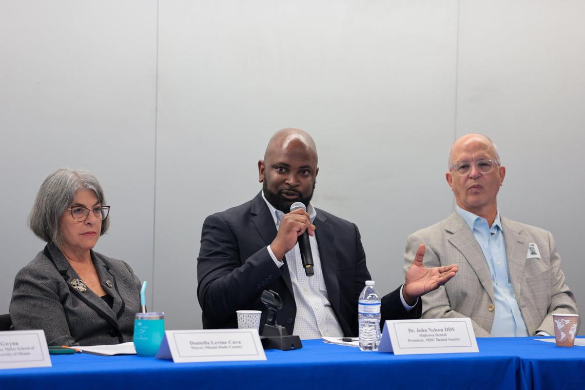 Dr. John Nelson, president of the Miami-Dade County Dental Society, speaks during a roundtable discussion on water fluoridation at the Stephen P. Clark Government Center in Downtown Miami, Monday, April 7, 2025.