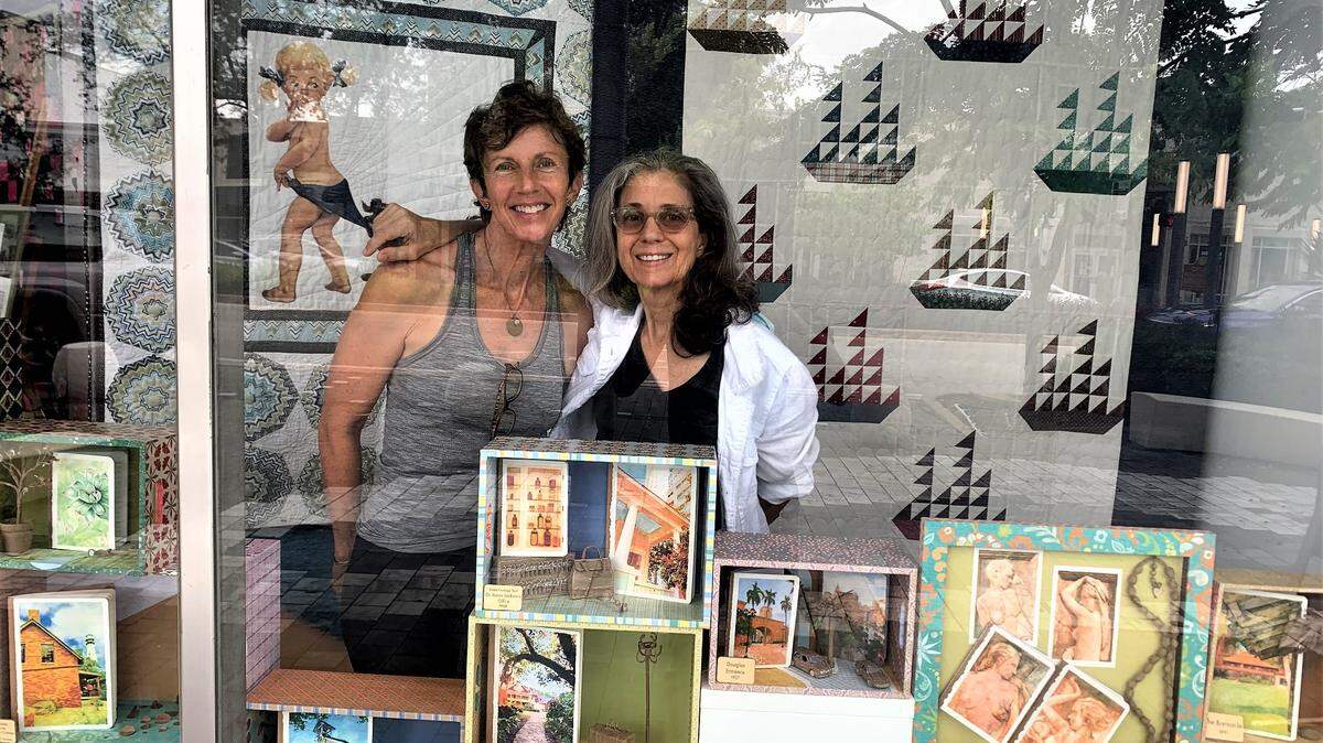 Joanne Meagher and Nancy Martini celebrate our historical landmarks and help fundraise for nonprofits through their “The E-tail Window” located at 355 Miracle Mile in Coral Gables.