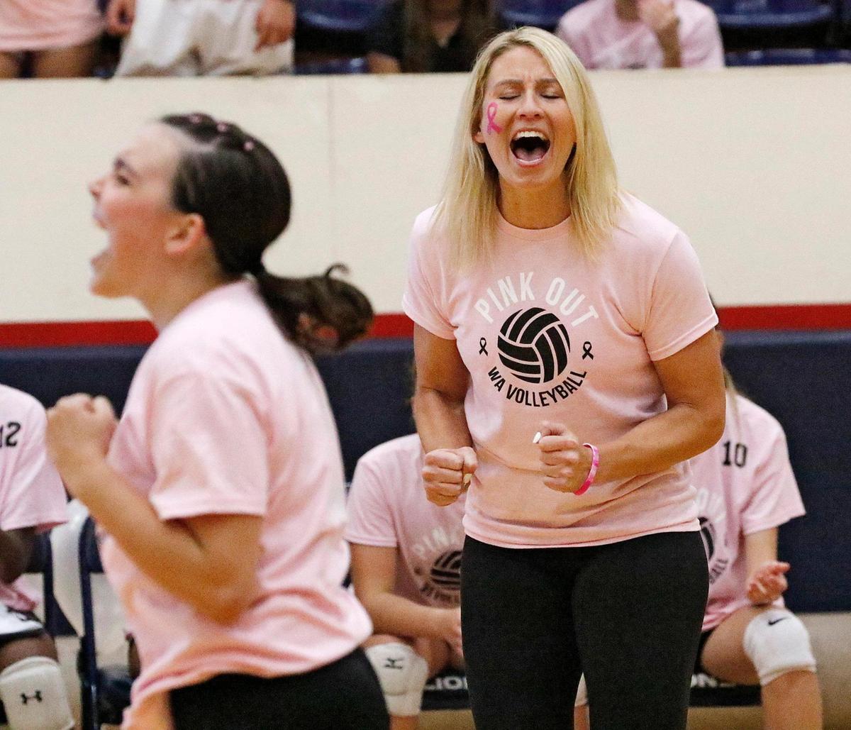 Westminster Academy Volleyball coach Hannah Brenner reacts to her team play during the game against Boca Christian on Tuesday, October 4, 2022 at Westminster Academy in Fort Lauderdale. Andrew Uloza / for Miami Herald