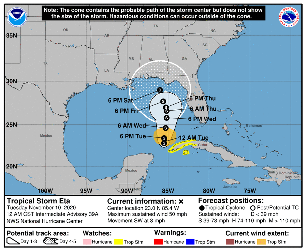 Tropical Storm Eta at 4 a.m. Tuesday