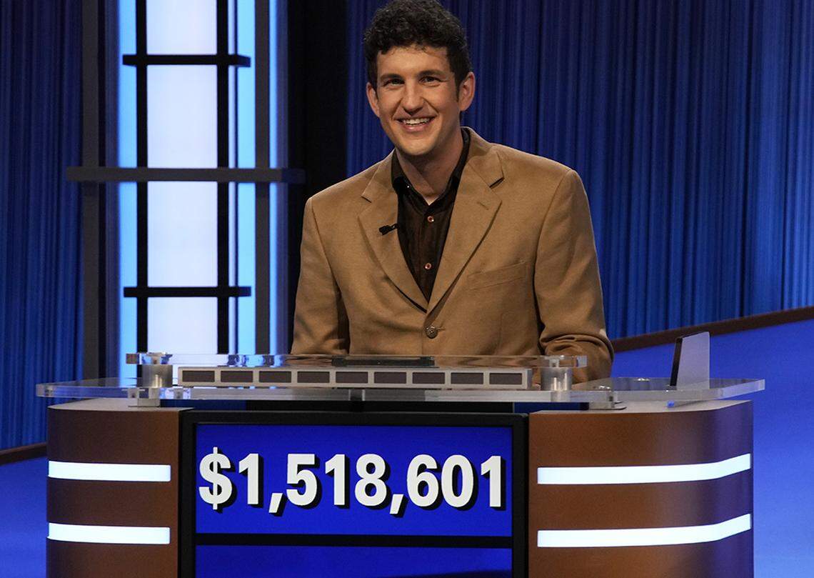 “Jeopardy!” champ Matt Amodio at the end of his season 38-episode winning streak on a show that aired Oct. 11, 2021. Coral Gables native Jonathan Fisher won the championship on that airing.