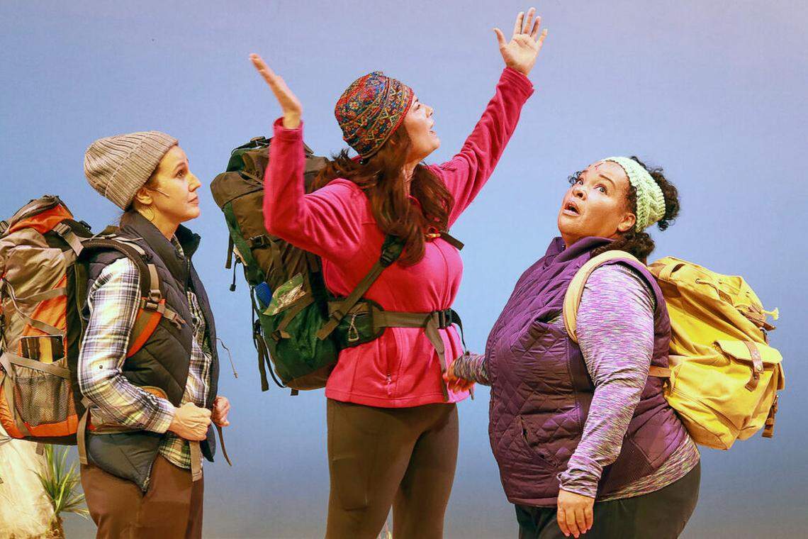 Three women head to the top of a mountain to tribute their newly deceased friend in “Step By Step” at Actors’ Playhouse at the Miracle Theatre in Coral Gables. The show stars South Florida professional actors Elizabeth Price, Anna Lise Jensen, and Kareema Khouri.