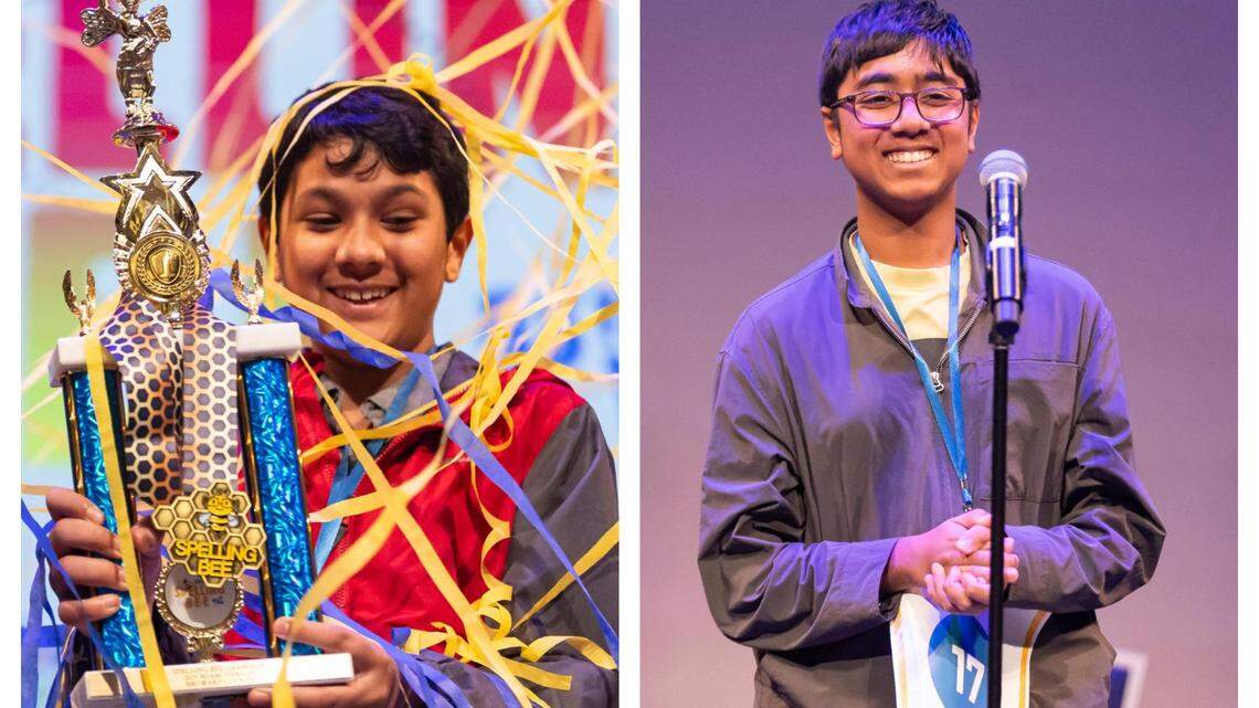 Hadi Abbasi, left, a 6th-grader from Franklin Academy Pembroke Pines Middle School, won the Broward bee at the Miami Herald Spelling Bee. Nikhil Sha, right, a seventh grader from Palmetto Middle School, won for Miami-Dade and Monroe County.